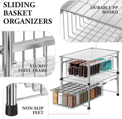 Simple Houseware Stackable Basket Drawer, Chrome