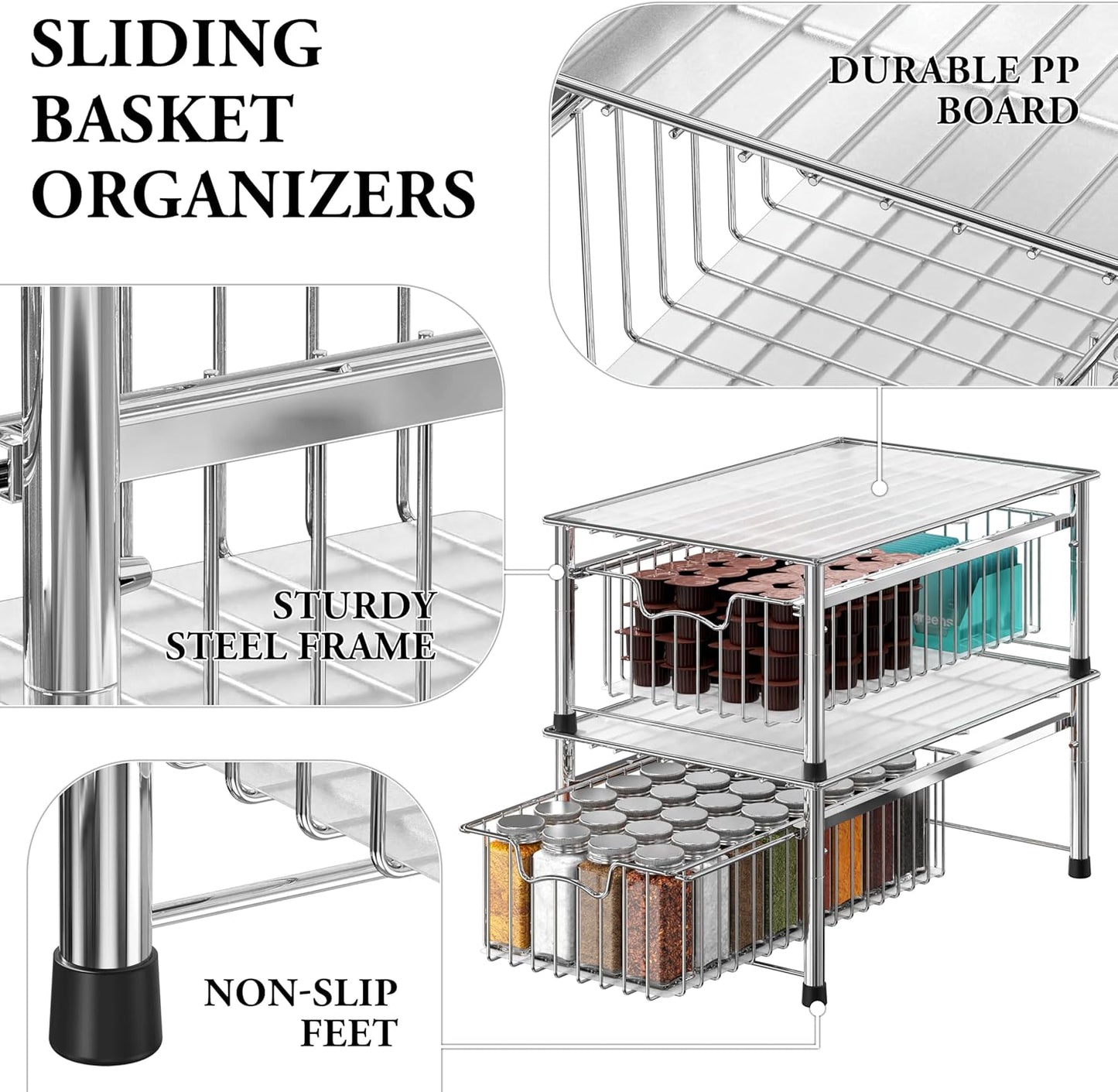 Simple Houseware Stackable Basket Drawer, Chrome