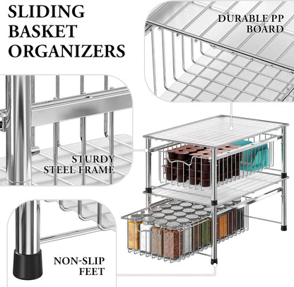 Simple Houseware Stackable Basket Drawer, Chrome