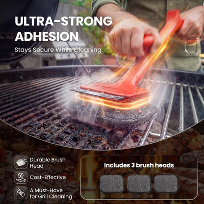 ThermoMaven Bristle-Free BBQ Grill Brush - No Wire Risk Steam Cleaner Removes Burnt Grease Fast - 17" Cool-Touch Handle, Scraper & 3 Replaceable Heads for Gas, Charcoal & Cast Iron
