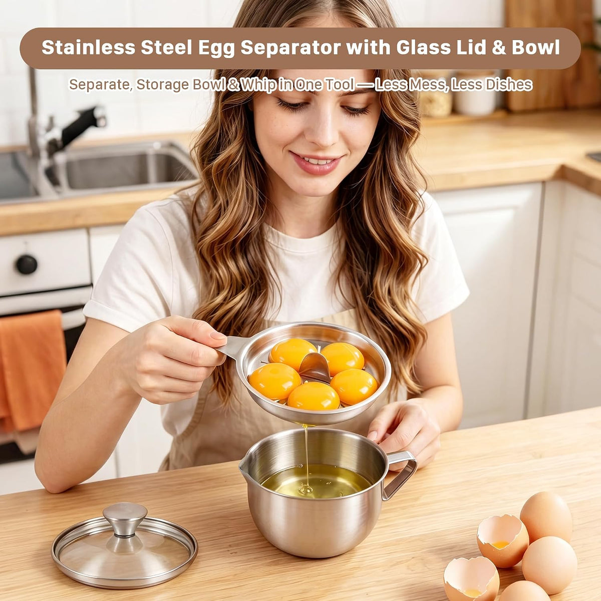 2 in 1 Egg White Separator with Bowl and Lid, Separate Multiple Egg at Once