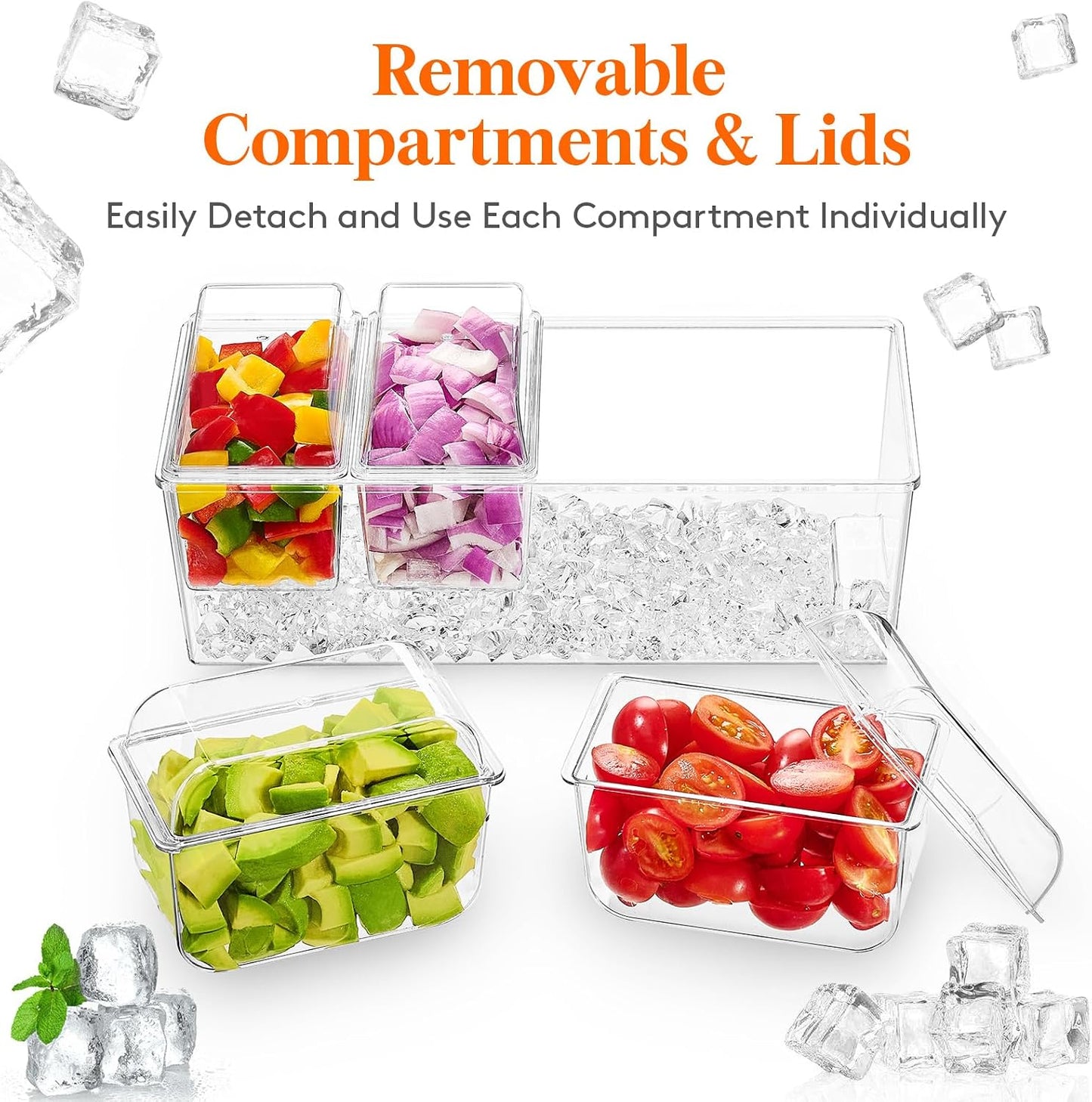Lifewit Taco Bar Serving Set for Party with 5 x 20 oz Containers & Components, Ice Chilled Condiment Caddy Organizer, Garnish Serving Tray Platter for Mimosa Bar Accessories, Fruit, Salad, Food