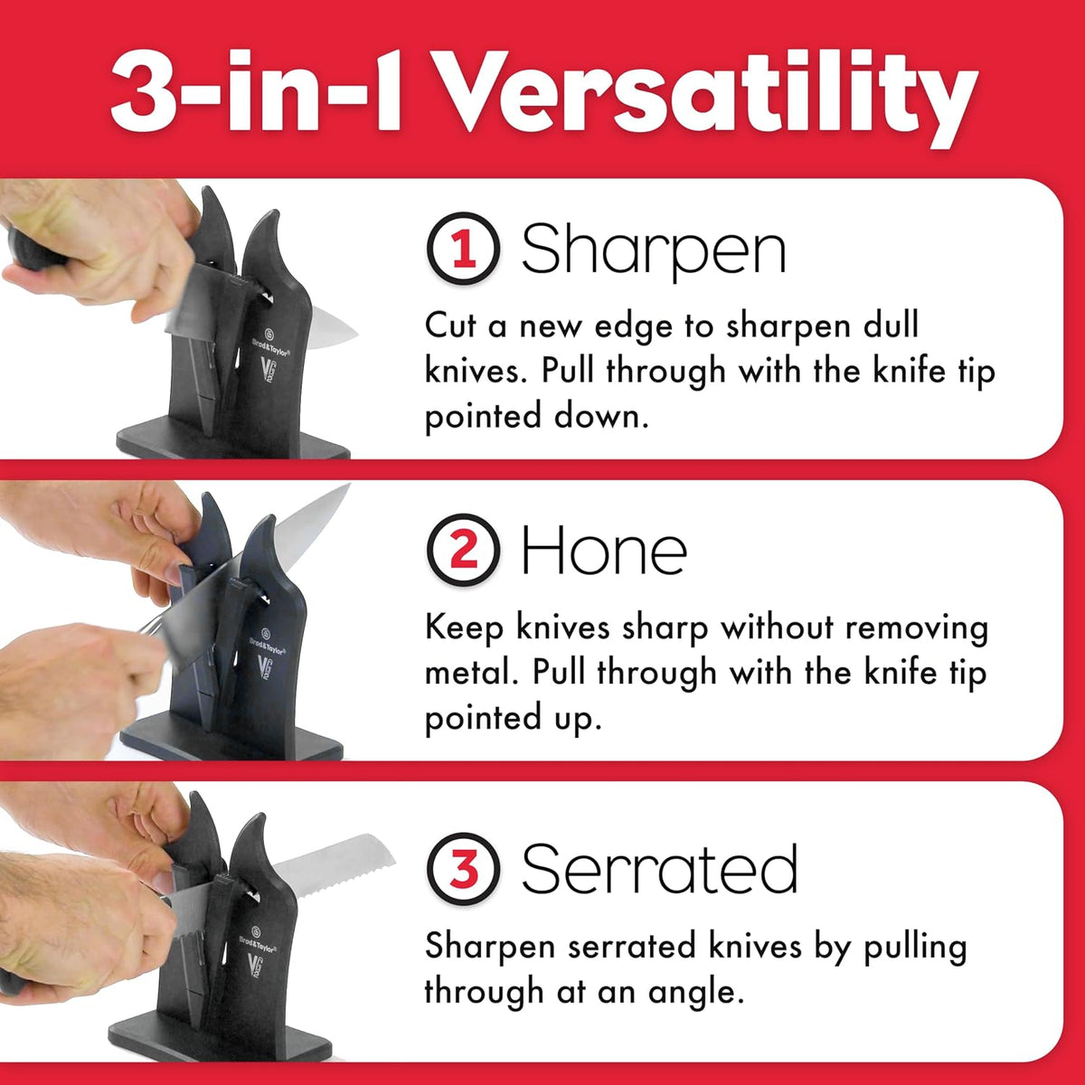 Brod & Taylor VG2 Classic Knife Sharpener | 3-Action Tungsten Carbide (Nylon)