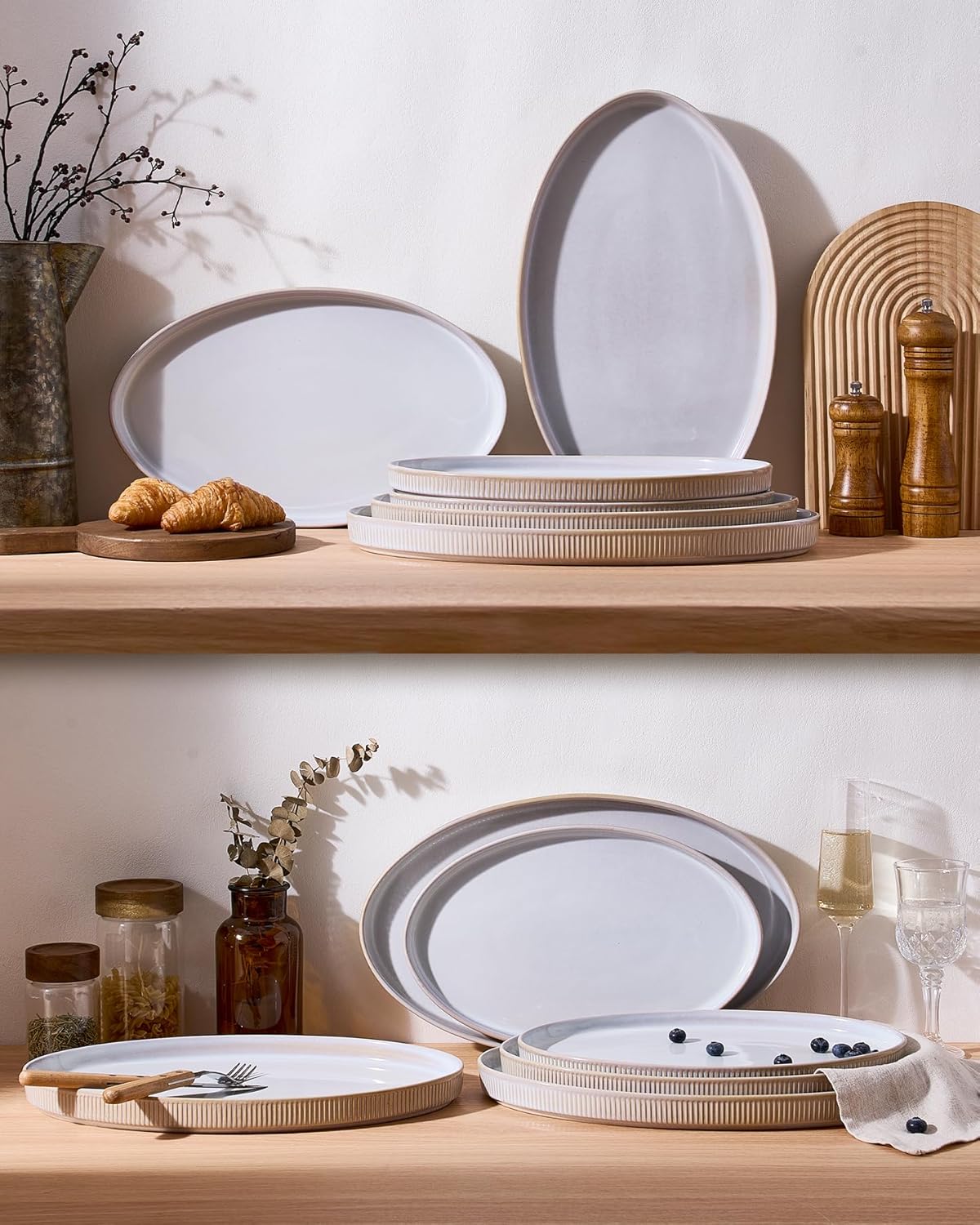 famiware Serving Platter, 16/14.6/12.9 Inch Serving Dishes for Entertaining, Party Serving Trays for Food, Buffet Oval Platters for Food, Large Plates for Bread Turkey Cheese Appetizer, Matte White