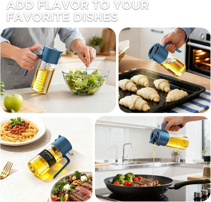 PLAPITATE 17oz/500ml Premium Olive Oil Sprayer for Cooking, 2 in 1 Glass Olive Oil Dispenser Bottle for Kitchen Gadgets, Spray Bottle with Portion Control for Salad, Frying, BBQ (Black)