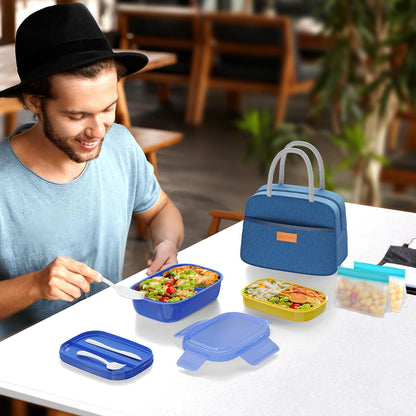JBGOYON® Bento Lunch Box with Bag - All-in-One Stackable Lunch Containers with 3 Layers for Adults & Kids, 1900 ML Modern Bento-Style Design, Built-in Utensil Set, Lunch Bag (Purple)
