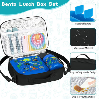 wiwens Bento Lunch Box for Kids with 12oz Soup Thermo Leak-Proof Lunch Food Container with 5 Compartment Thermo Hot Food Jar and Insulated Lunch Bag for Kid Toddler Girls Boys to School