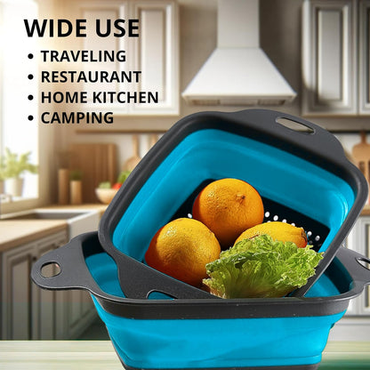 3PCS Green Foldable Kitchen Strainer Set – Silicone Colander Collapsible Strainers and Colanders Green Collander for Kitchen Collapsible Compact Drain Tools for Cooking Prep