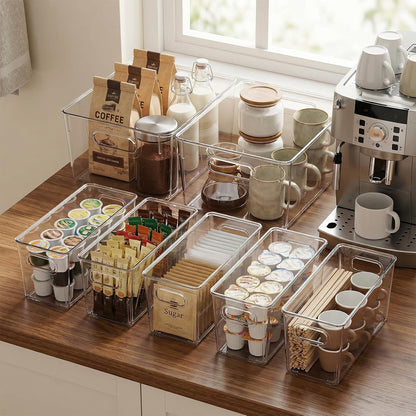 MOONEDGE 6 Pack Clear Organizer Bins 11x8x6in Pantry Organizers and Storage | Clear Containers for Organizing, Plastic Storage Bins with Handles for Drawer, Craft, Fridge, Kitchen Cabinet Shelf
