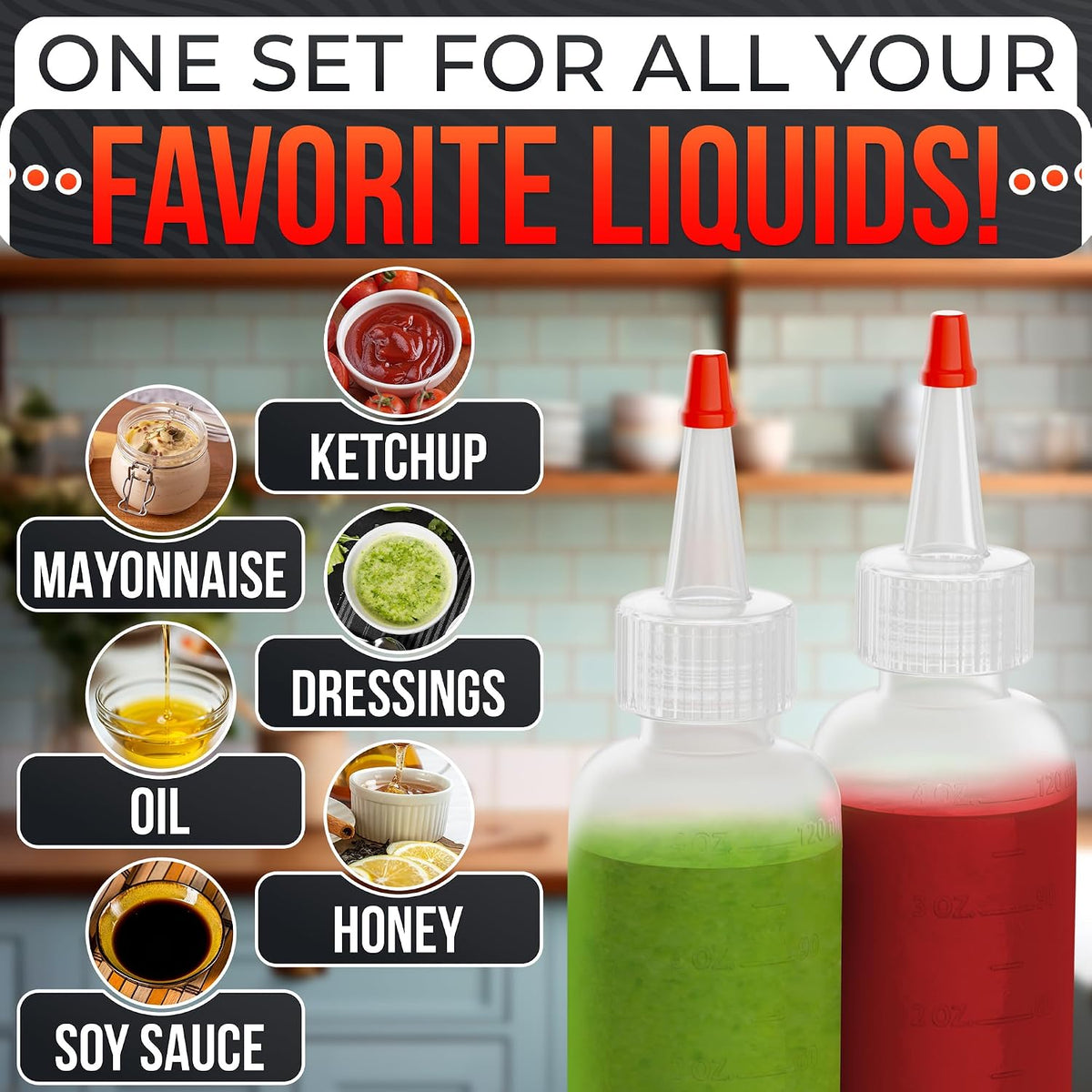 BURIUS Inverted Condiment Squeeze Bottles 16 oz for Sauces, Honey