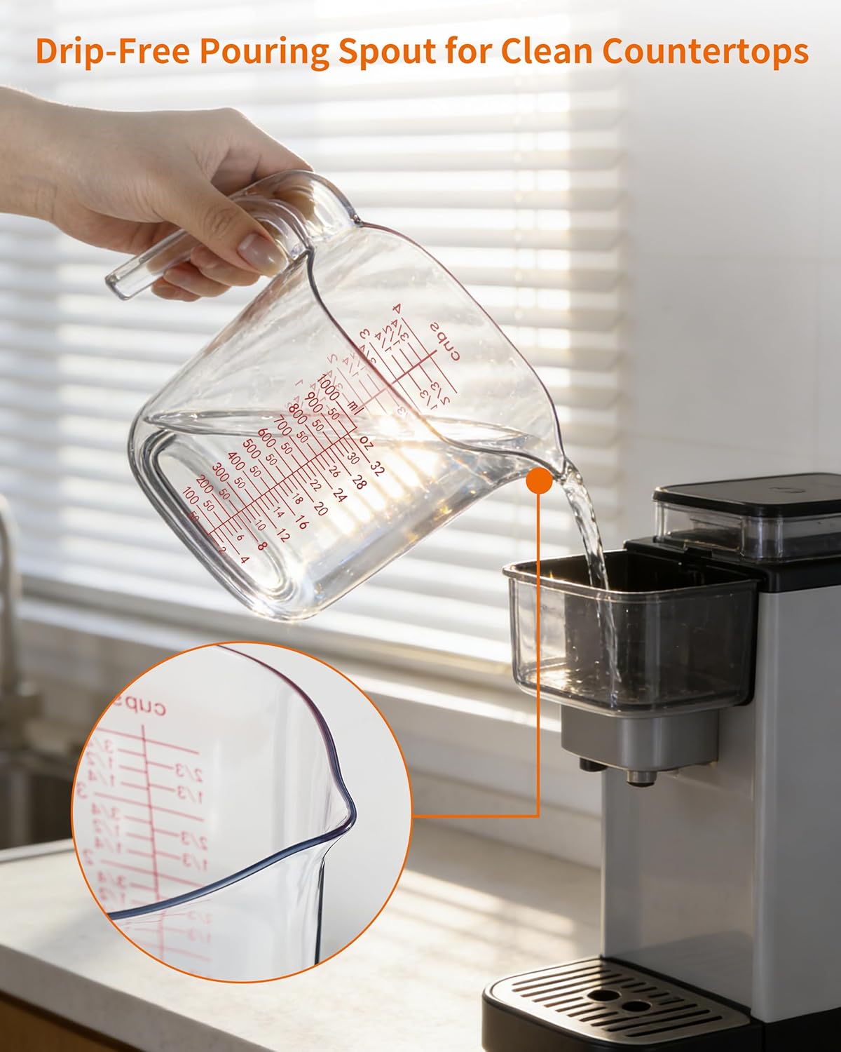 -BINGBING- Measuring Cups Set of 3, Plastic, Nesting Design, Pour Spout | 1L, 2 Cup, 1 Cup with Ml & Oz Markings, Non-Slip Base & Pour Spout for No Mess, Nesting Design for Kitchen, Baking & Cooking