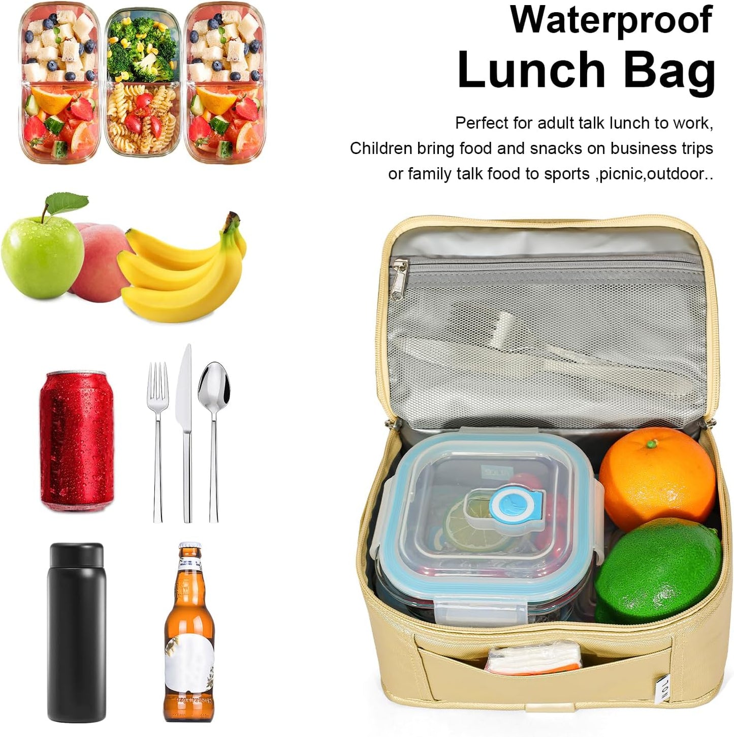 NOL Mini Insulated Lunch Bag for Women Men Kids | Small Leakproof Reusable Lunch Tote | Fits 6 Cans 330ml | Thermal Cooler for Work School Picnic Camping, Navy blue