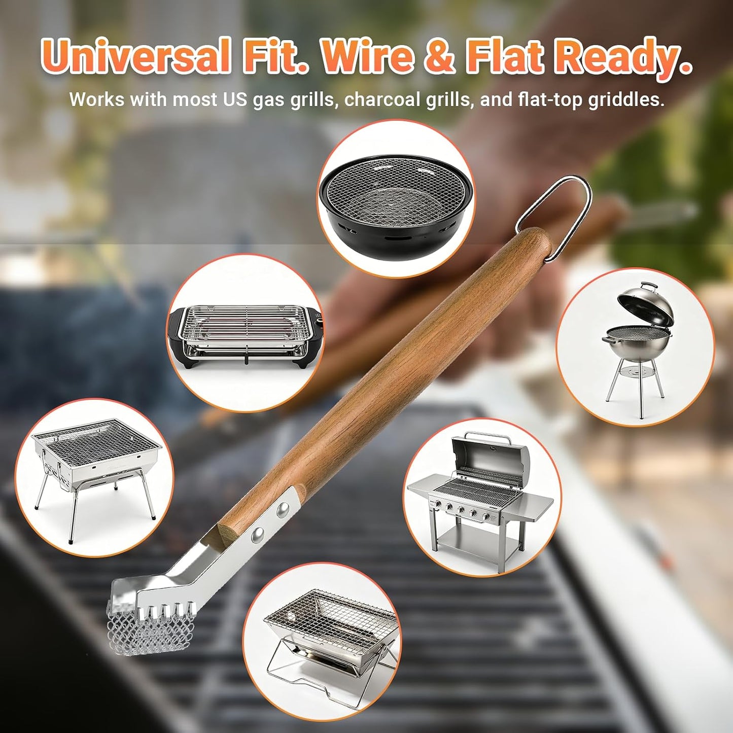 Grill Scraper with Adjustable Blade, 13 Notches Universal Bristle Free Grill Brush for Hot & Cold Grill Grates, Heavy Duty Stainless Steel Grill Cleaning Tool for Gas Charcoal Electric Grills