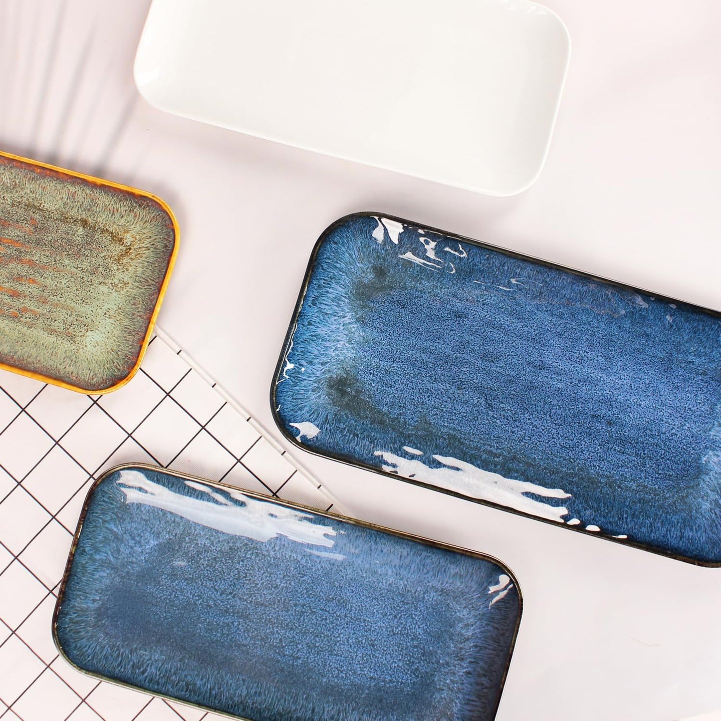 Porcelain Plate Set Large Serving Tray Set of 4, Reusable Serving Platters for Party Food, Cookie, Appetizer, Charcuterie, Snack, Dessert Display,Stackable Kitchen Dish 14.4 INCH