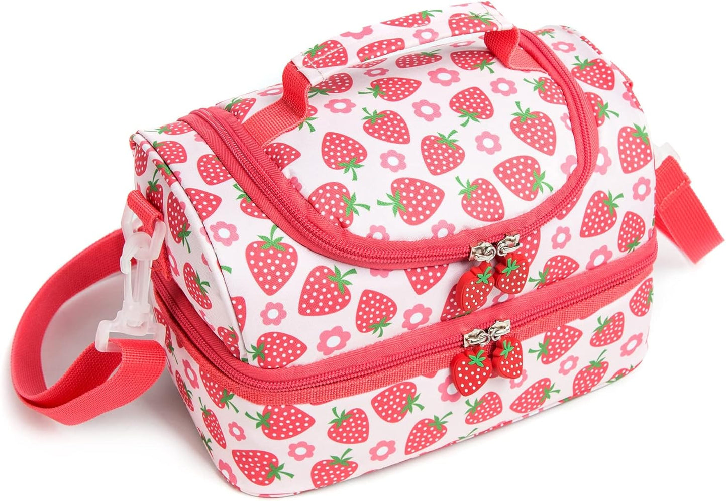 Insulated Kids Dual Compartment Lunch Bags Tote Pack for Girls Boys Toddler Kindergarten School Picnic Cooler Thermal Lunch Boxes with Strap (Green Rainbow)