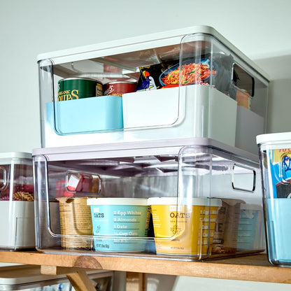 Rosanna Pansino x iDesign Recycled Plastic Open Front Kitchen Storage Bin with Lid, Clear Bin/Marshmallow Lid, 12" x 12" x 6"