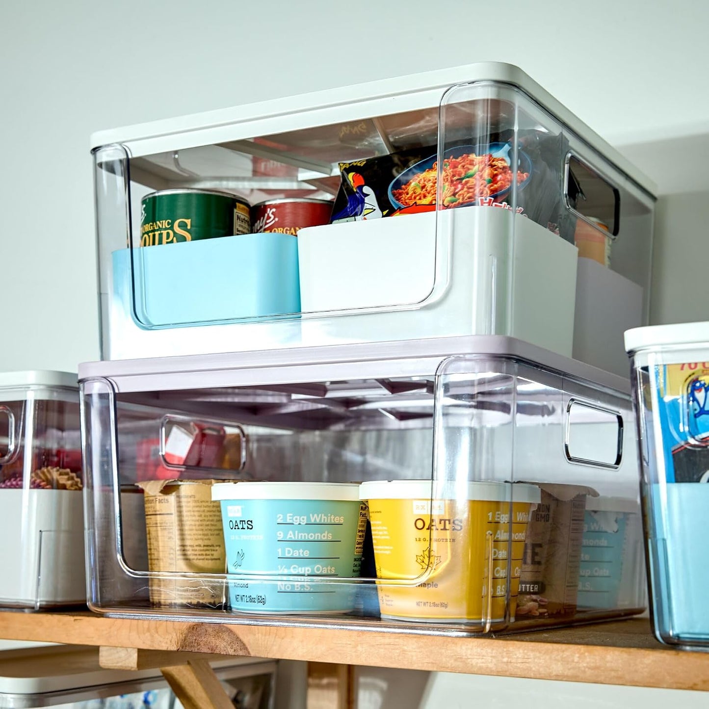 Rosanna Pansino x iDesign Recycled Plastic Open Front Kitchen Storage Bin with Lid, Clear Bin/Marshmallow Lid, 12" x 12" x 6"