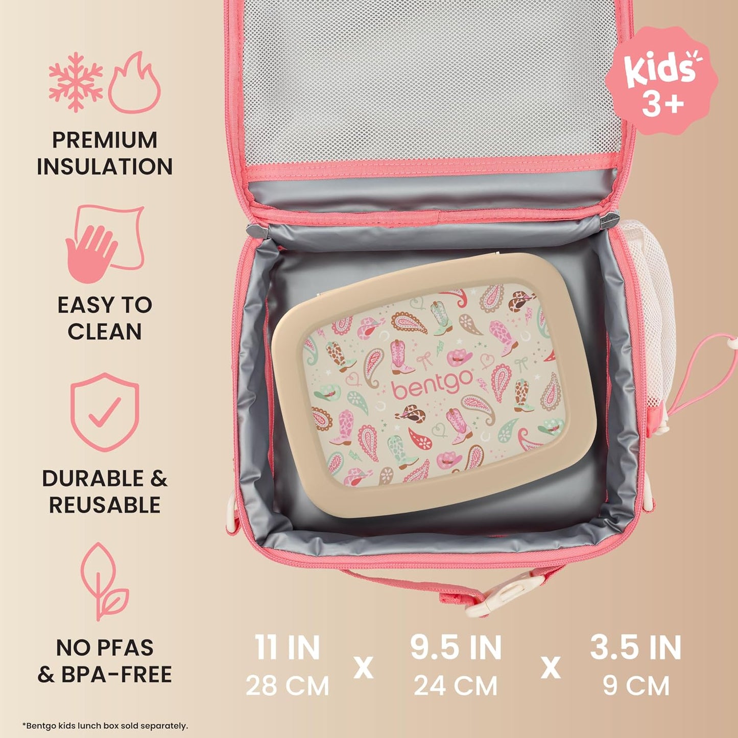 Bentgo Kids Lunch Bag - Durable, Double-Insulated Lunch Bag for Kids 3+; Holds Lunch Box, Water Bottle, & Snacks; Easy-Clean Water-Resistant Fabric & Multiple Zippered Pockets (Mermaid)