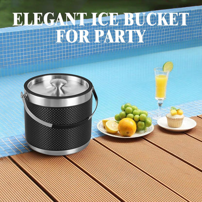 3.2L Double Wall Stainless Steel Ice Bucket with Lid,Scoop, Updated Insulated Ice Bucket for Cocktail Bar and Parties