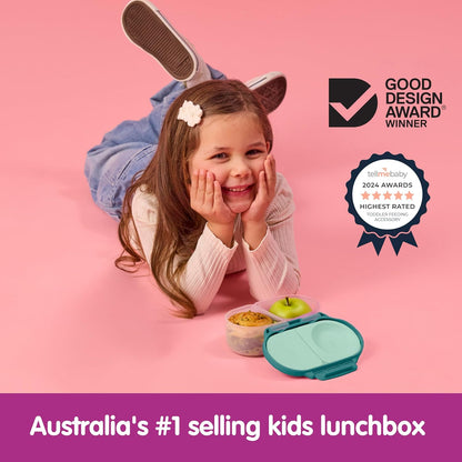 b.box Snack Box 2-Pack - Leak Proof Mini Bento Box for Kids & Toddlers, 2 Compartment Snack Containers for Kids, Dishwasher Safe, BPA-Free, PFAS-Free, Ages 4mo+, 1 3/4 Cup Each (Strawberry + Lilac)