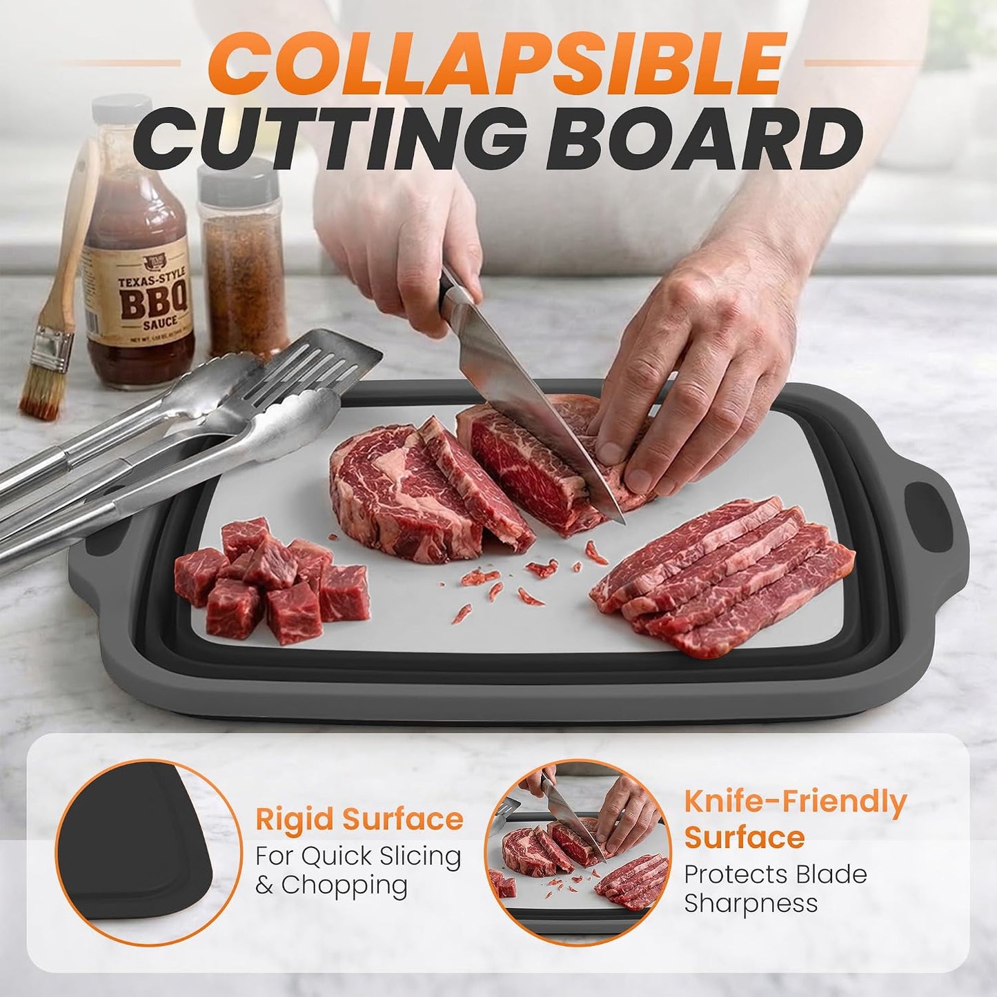 4 in 1 Large Collapsible BBQ Prep Tub with Lid - 16L Foldable Camping Sink with Colander & Cutting Board, Multipurpose Dish Basin for Kitchen, Meat Prep, Vegetables, Fruit, Picnic & Outdoor Cooking