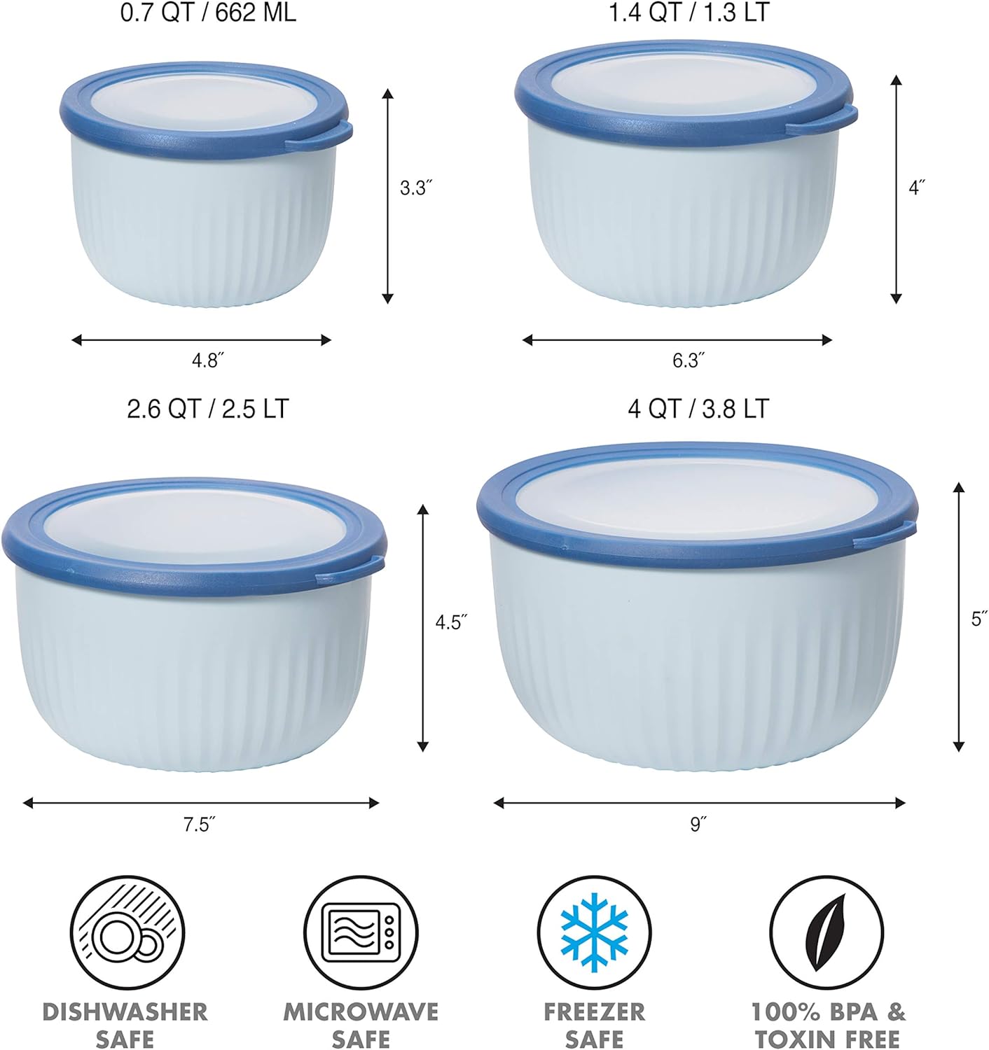 Oggi Prep, Store & Serve Plastic Bowl w/See-Thru Lid- Dishwasher, Microwave & Freezer Safe, (4 qt) Lt Gray w/Dk Gray Lid