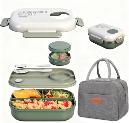 Lunch Bento Box Set - 3 Compartment Containers for Kids and Adults,lunch box for women with Thermo Lunch Bag, Leak-Proof and BPA-Free - Built-in Utensil Set,Sauce - Dishwasher Safe-Claret
