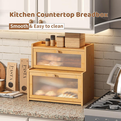 FILWH Bread Box for Kitchen Countertop Double Layer Large Corner Bread Box Capacity Bread Storage Bin Farmhouse Breadbox Container Organizer Cabinet Cupboard Black