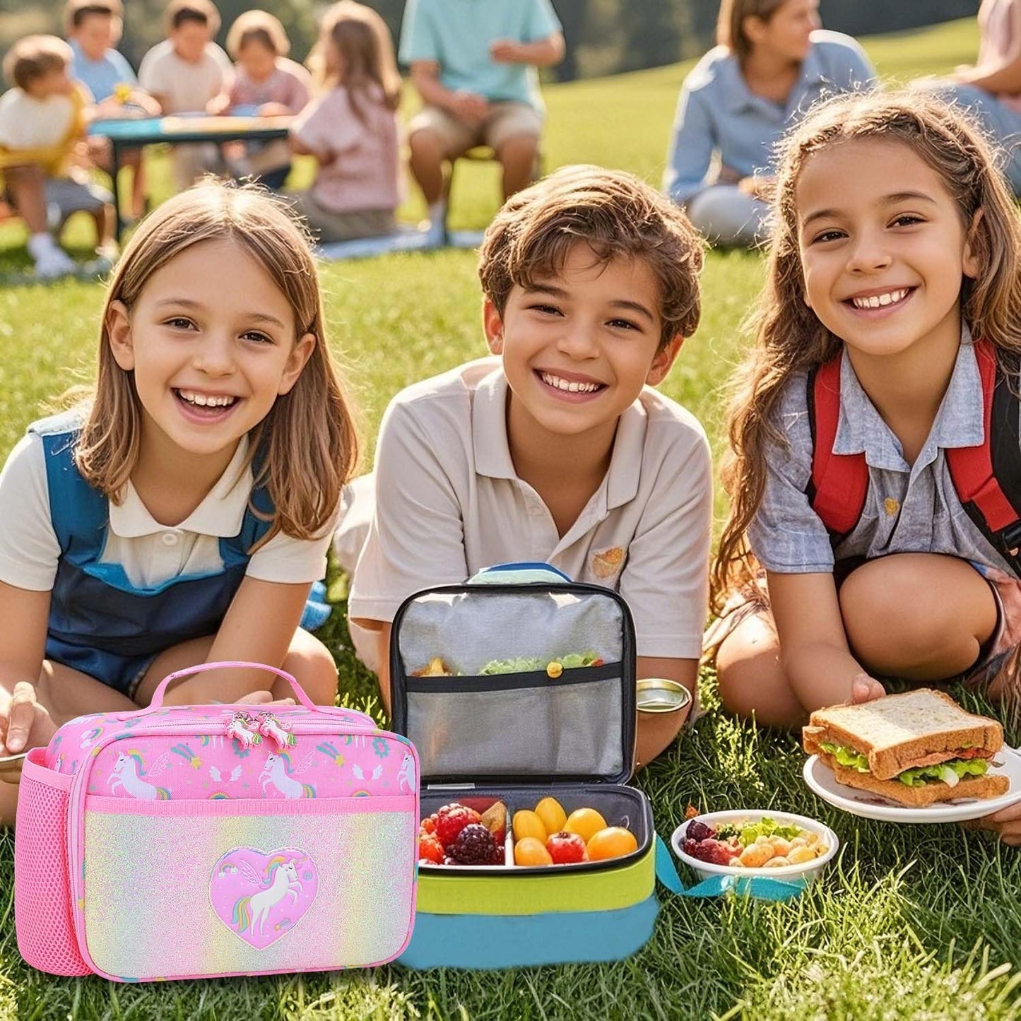 RHCPFOVR Kids Lunch Bag - Insulated Lunch Box for Boys Girls,Washable Lunch Bag and Reusable Toddler Leak-proof Lunchbox for School and Daycare - Colors A
