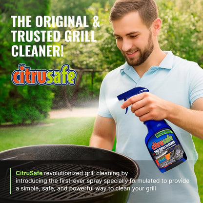 Citrusafe BBQ Grill Cleaner Spray & Grill Scrubber with 9 Heavy Duty Replaceable Pads