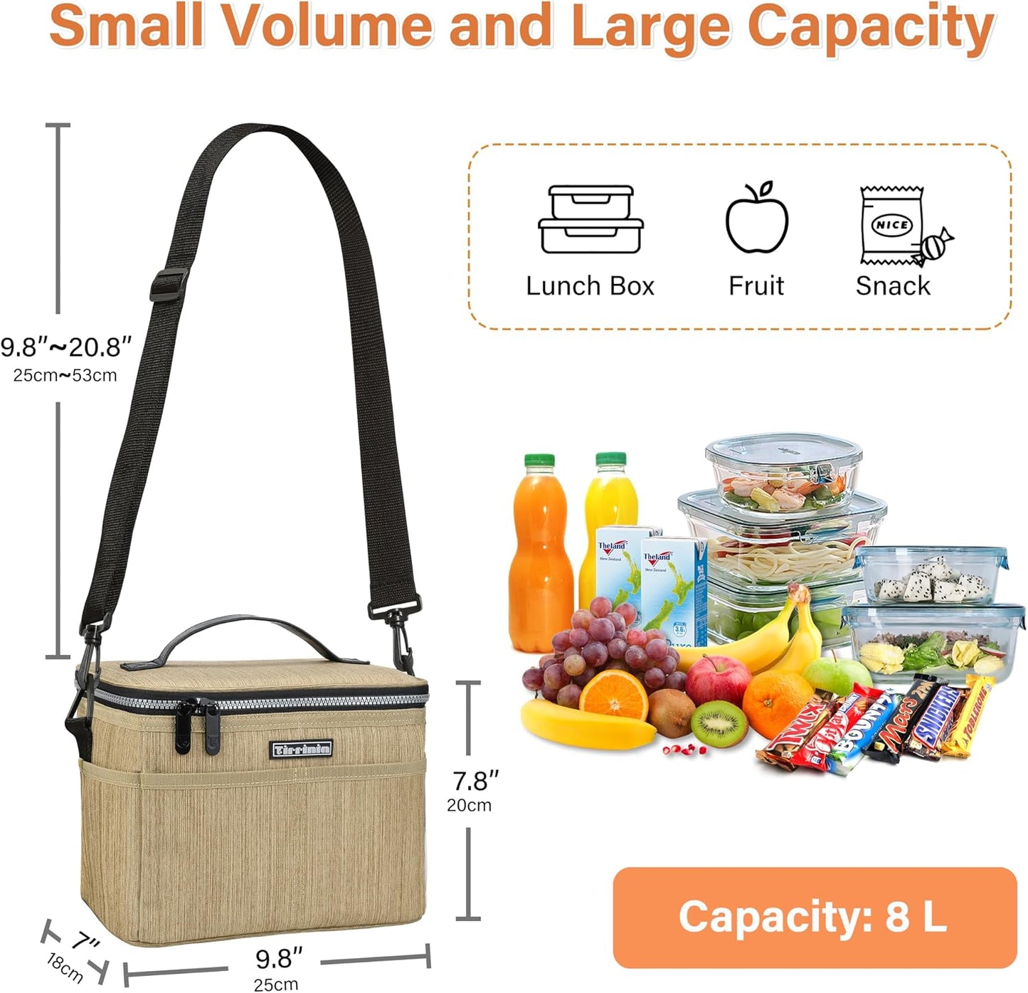 Tirrinia Insulated Lunch Bag for Women Men, Leakproof Lunch Box Containers for Adult, Work, School, Soft Lunchbox for Kids,Boys, Adult Cooler Bag for Picnic Hiking Beach,Charcoal