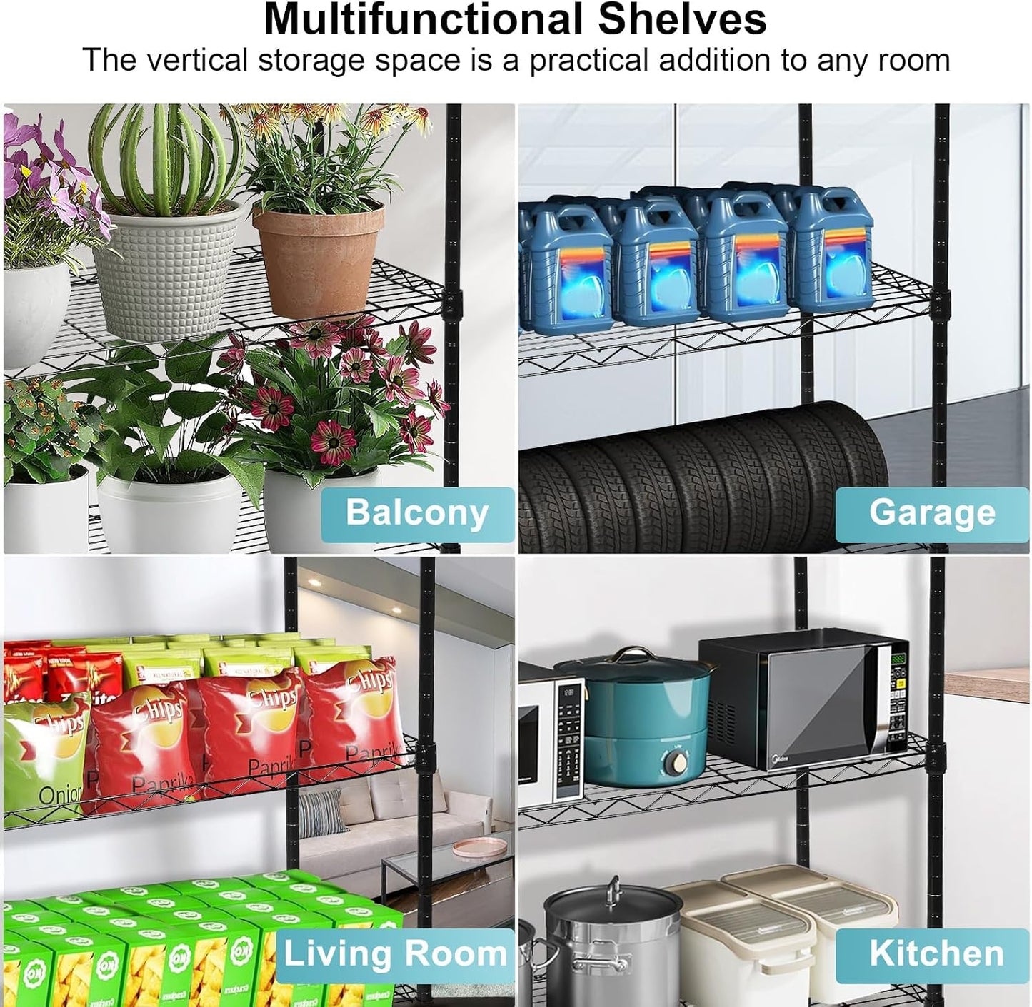 Whitmor 2-Wire Shelving Unit, Metal Storage Shelves, Stacking Shelf with Basket, Easy Assembly Home Organizer for Pantry, Kitchen, Garage, Plant