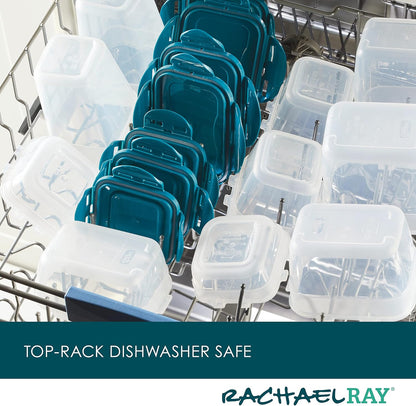 Rachael Ray Leak-Proof Nestable Container Food Storage Bin Set, 10-Piece, Clear with Teal Lids
