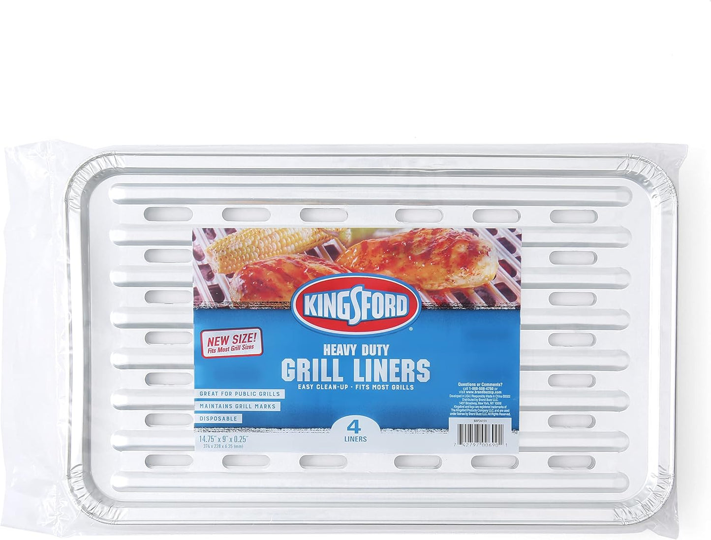 Kingsford Extra Tough Aluminum Grill Liners, Disposable Foil Grill Toppers for Outdoor Grills, Helps Keep Food and Sauce from Falling Through Grates, 16 x 11.75 in, 14 Count