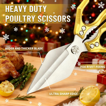 Multifunctional Heavy Duty Kitchen Shears,Kitchen Shears for Cutting Chicken,Kitchen Scissors for Food, Japanese High-Carbon Steel Culinary Poultry Shears, for Chicken,Meat,Fish,Bone Cutting(Silver)