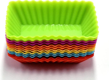 12PCS Silicone Mini Reusable Muffin Baking Cup Small Cupcake Holders Random Color Silicone Cupcake Liners Pastry Dessert Cups Nonstick Liner Molds for Making Muffin Chocolate Bread(Rectangular)