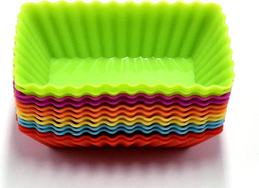 12PCS Silicone Mini Reusable Muffin Baking Cup Small Cupcake Holders Random Color Silicone Cupcake Liners Pastry Dessert Cups Nonstick Liner Molds for Making Muffin Chocolate Bread(Rectangular)