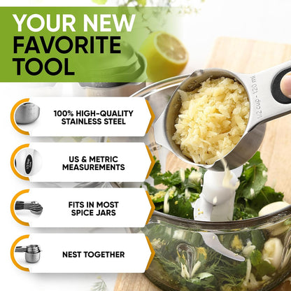 Spring Chef Magnetic Measuring Cups & Spoons Set, Patented, Strong N45 Magnets, Heavy Duty Stainless Steel Fits in Spice Jars for Baking & Cooking, BPA Free, Round Set of 15 with Leveler, Black