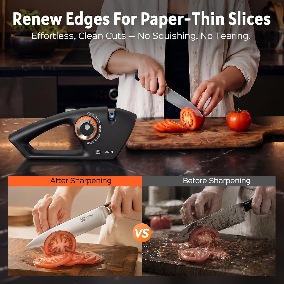 PAUDIN Knife Sharpener, 5-Stage Manual Sharpening for Kitchen Knives