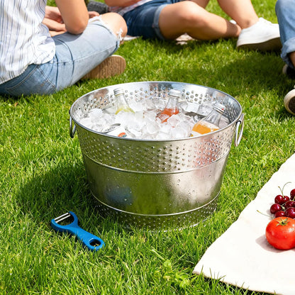 2PCS Beverage Tub Large Ice Bucket For Parties, Thick Metal Galvanized Tub Drink Buckets, Beverage Bucket with Handles, Drink Bucket for Indoor & Outdoor Party (Sliver)
