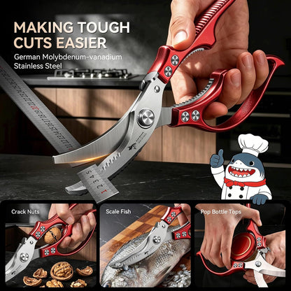 MAD SHARK Heavy Duty Poultry Shears, Kitchen Shears with Non-Slip Handle & Safety Lock, All Purpose Kitchen Scissors for Chicken, Meat Cutting, Turkey, Fish, Vegetables, Spring Loaded, Dishwasher Safe