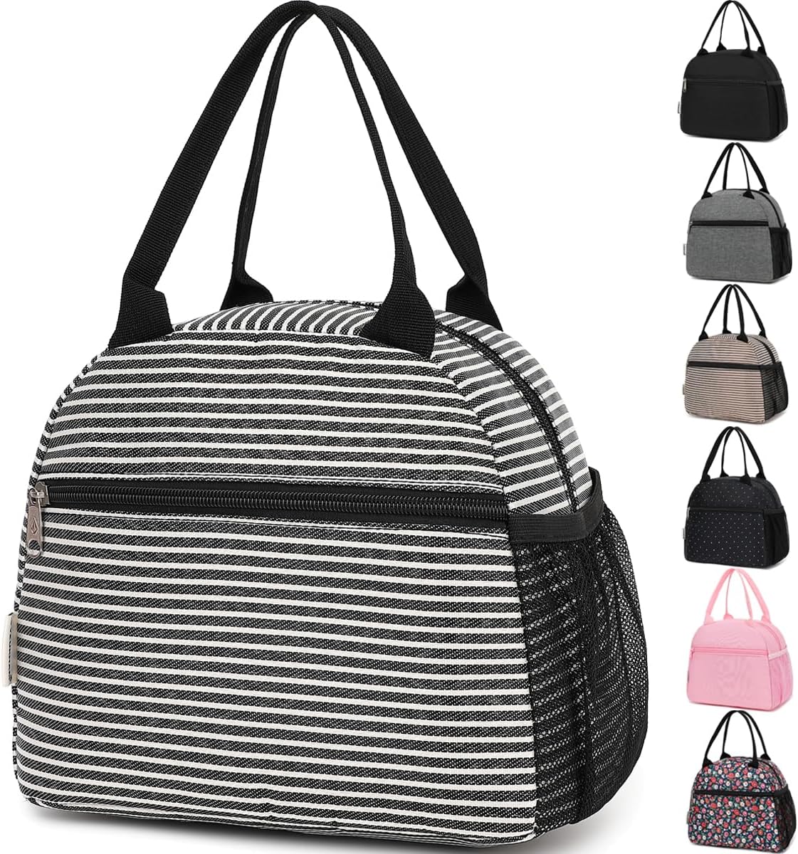 GYEUKHAM Lunch Bag Women, Lunch Box for Adult Men Kids Girls, Small Cute Lunchbox Tote Large Capacity Insulated Lunch Container Cooler for Work School Picnic Travel, Black White Stripes