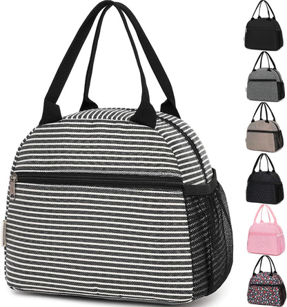 GYEUKHAM Lunch Bag Women, Lunch Box for Adult Men Kids Girls, Small Cute Lunchbox Tote Large Capacity Insulated Lunch Container Cooler for Work School Picnic Travel, Black White Stripes