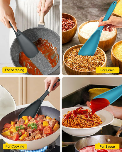 Pack of 2 Cooking Spoons for Non Stick Cookware, Multifunction Spatula Spoon BPA-Free, One-Piece Design, Suitable for Scooping, Scraping, Serving and Mixing(BLACK-GRAY)