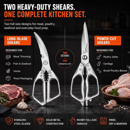 Heavy Duty Kitchen Shears 2 Pack, Full-Size Stainless Kitchen Scissors