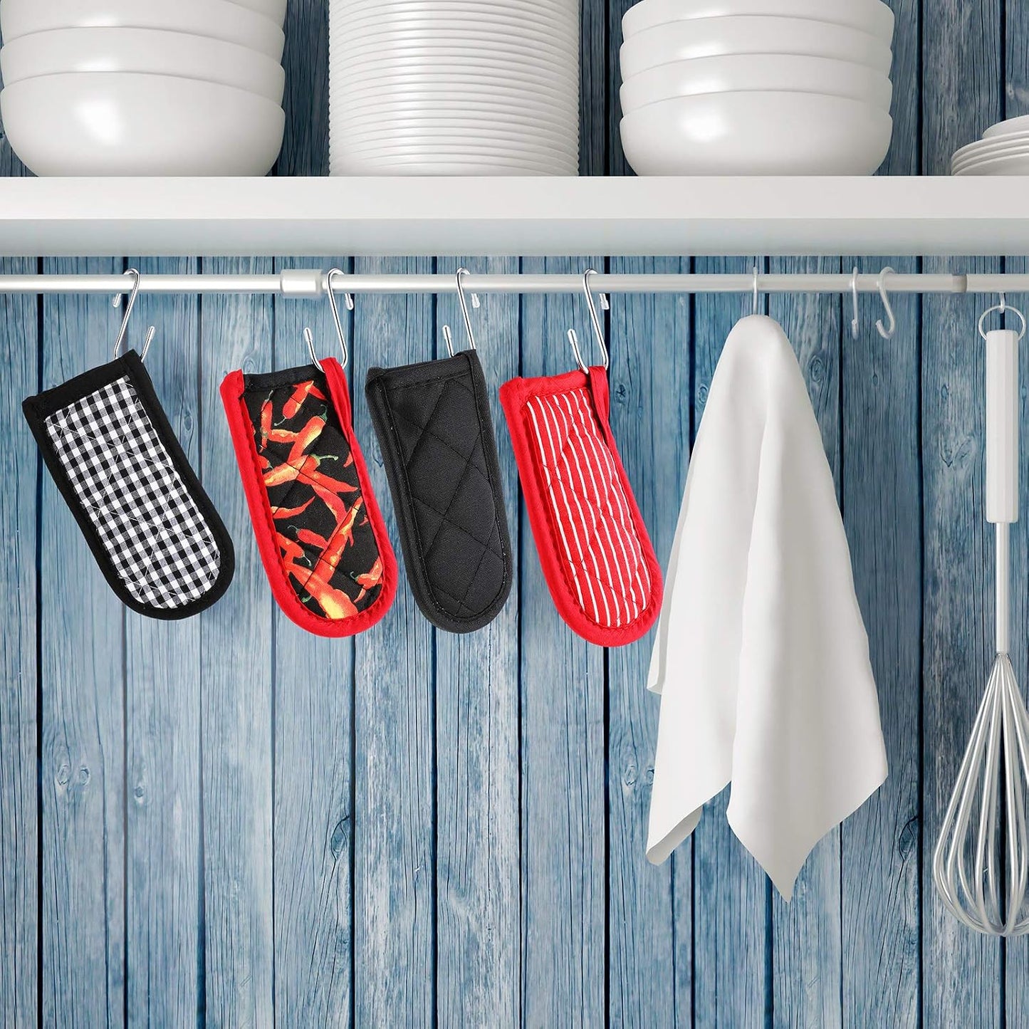 Geiserailie 8 Pcs Cast Iron Skillet Handle Cover Heat Resistant Pan Handle Sleeve Non Slip Pot Holders Machine Washable Handles Mitts for Kitchen Cooking Tools, 4 Styles(Retro Style)
