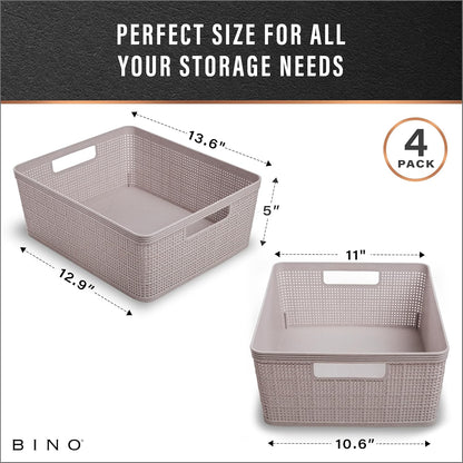 BINO Woven Plastic Basket | Large (Natural), 3-Pack | THE JUTE COLLECTION | Home Organization, Space-Saving Storage, Stylish Design | Plastic Storage Basket