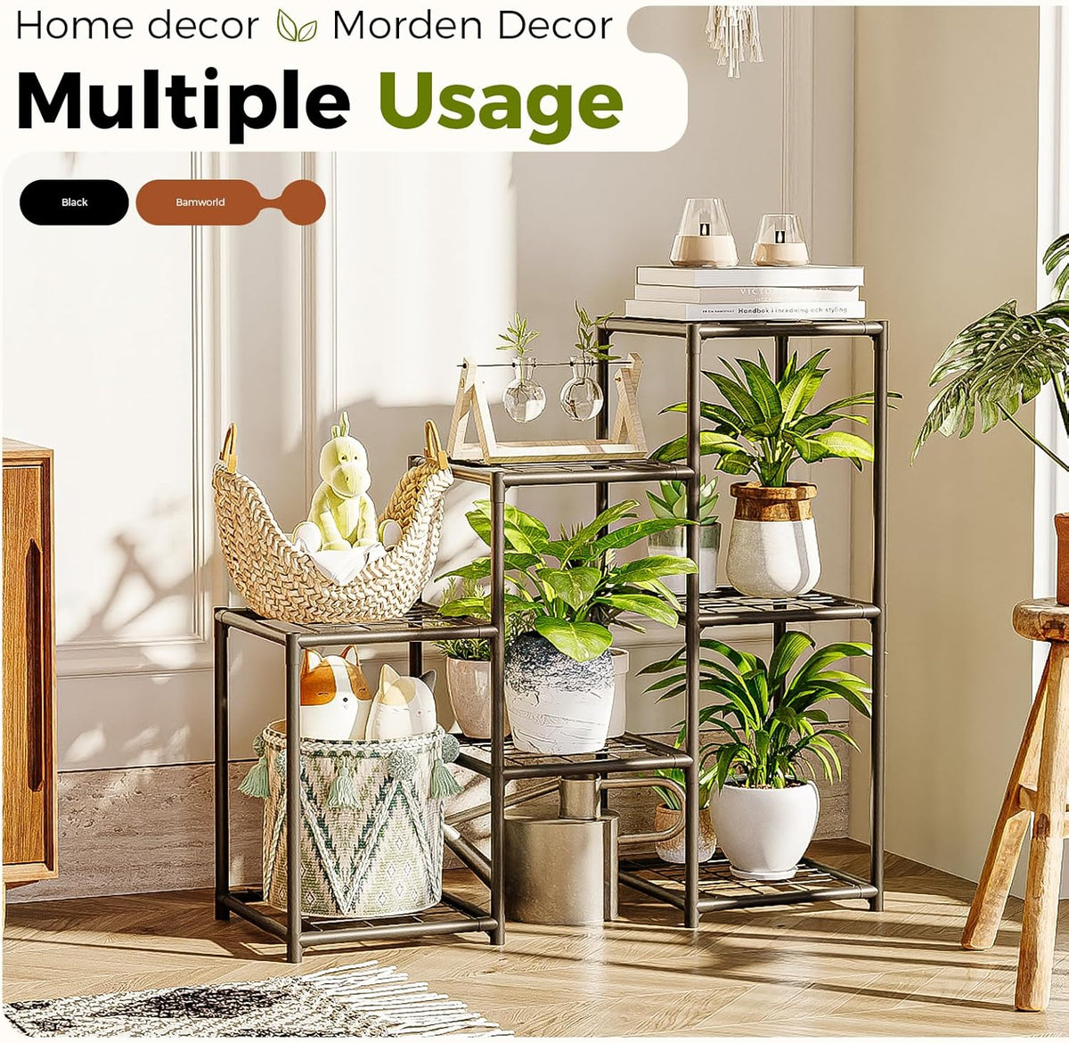 Bamworld Plant Stand Indoor Plant Shelf Outdoor Wood Plant Rack