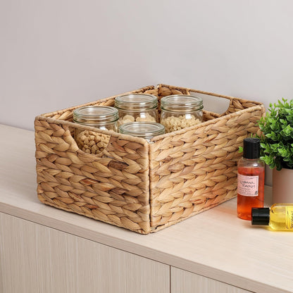 Water Hyacinth Pantry Baskets Set of 4, 12.5 x 9.5 x 6in Hanging Wicker Storage Baskets for Shelves, Pantry Baskets, Bathroom Shelves Storage Basket