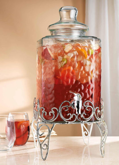 2 PACK 1.5 Gallon Drink dispenser, Glass Beverage Dispenser With Elegant Stand Stand, Drink Dispensers for Parties With Spigot 100% Leakproof. Perfect For Parties And Daily Use